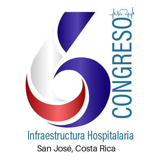 logo del 6to congreso de ACOAIH,con un número 6 y simulación de la bandera de Costa Rica, blanco, azul y rojo